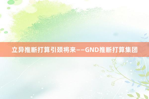 立异推断打算引颈将来——GND推断打算集团